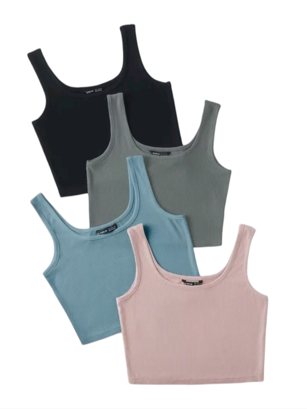 SHEIN Ribbed Crop Tank Top Set - Black, Gray, Blue, Pink